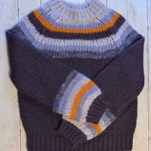 Maje Meilleur Purple Orange Striped Mohair-Blend Chunky Knit Sweater - Size 2, M